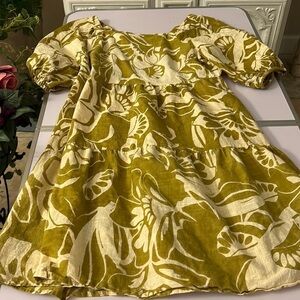 Mlle Gabrielle linen tropical print large Teen pheasant dress